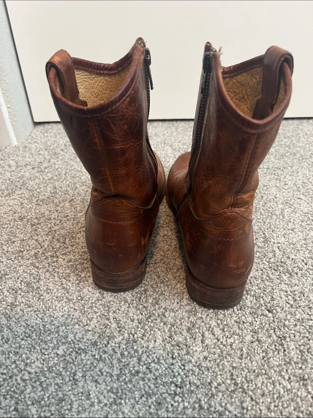 Frye Brown Leather Mid-Calf Zip Boots - Picture 5 of 6
